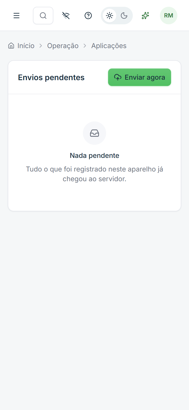 Tela do Sobrevoa: Envios pendentes: o que ainda não chegou ao servidor