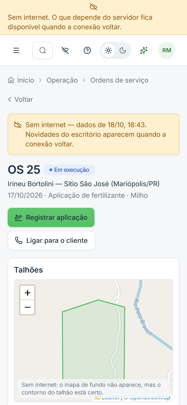 Tela do Sobrevoa: Trabalhar sem internet